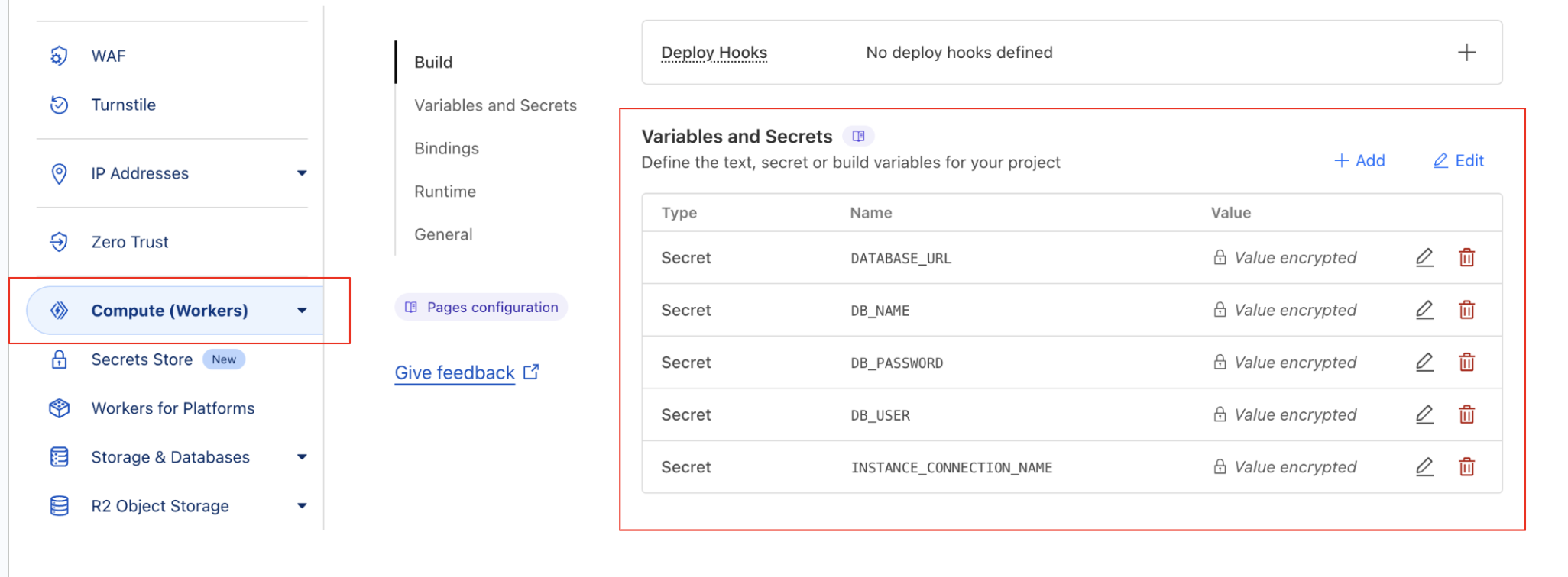 environment variables in cloud flare deployment